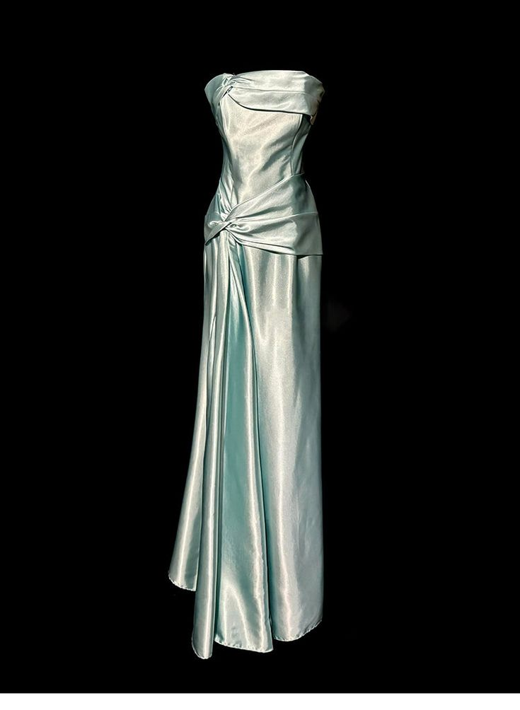 Simple Green Strapless Satin Prom Dress,Long Party Evening Dress