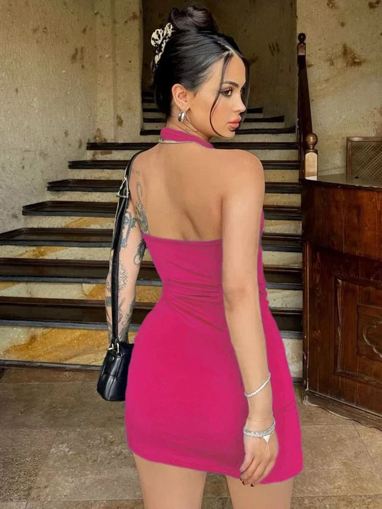 Knit Halter Backless Slit Neck Mini Dress - View 3 | VelvetHem