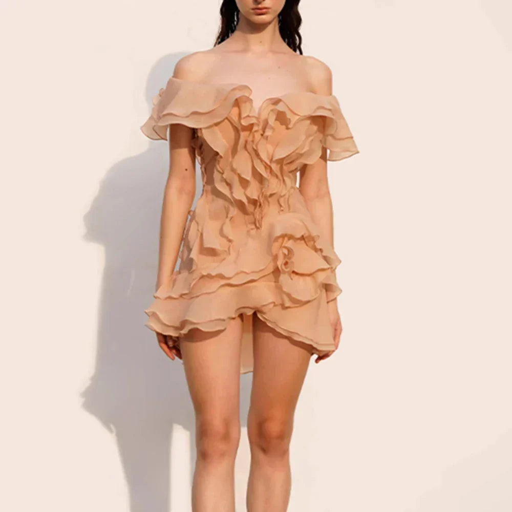 Slash Neck Ruffle Spliced Floral Dress - View 4 | VelvetHem
