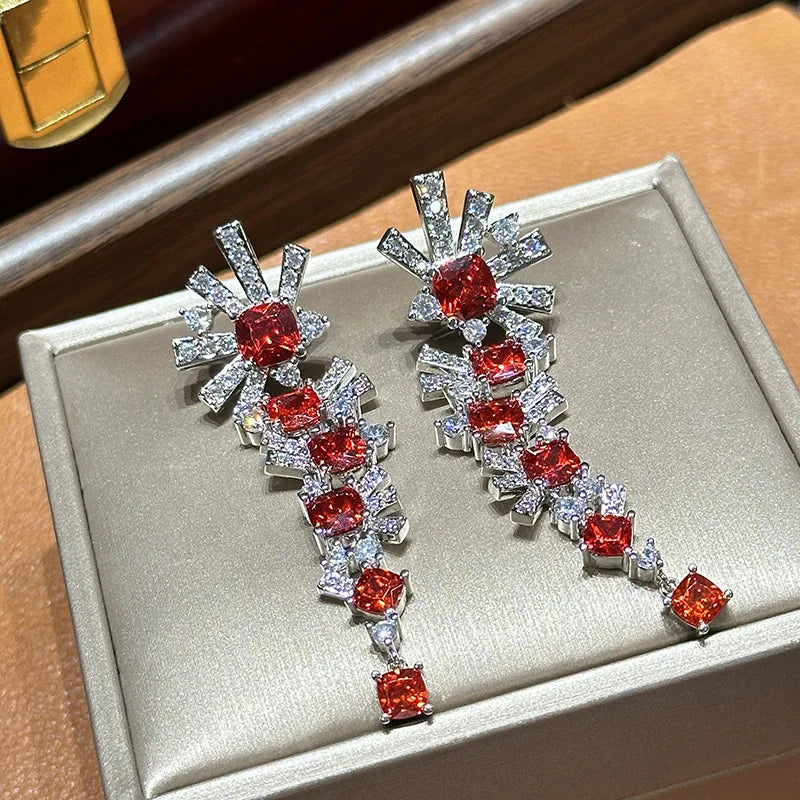 Vintage Red AAA Zircon Bridal Earrings Cubic Zirconia Wedding Earring Brides Accessories Dinner Party Dress Jewelry - View 2 | FashionDia