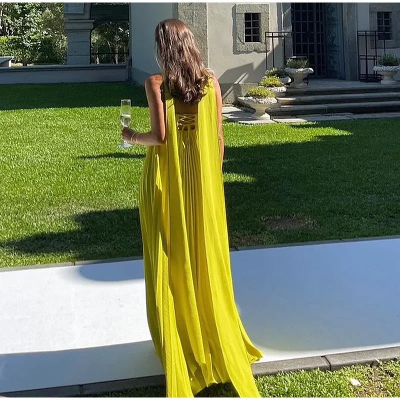 Strapless Pleated Maxi Dress