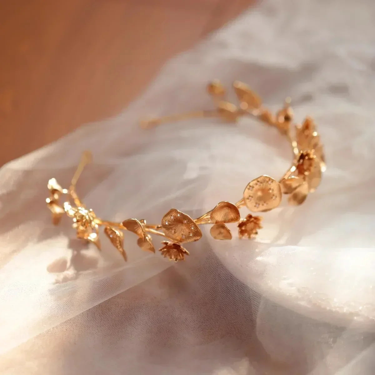 Wedding Hair Accessories Lotus Flower Headband Tiara Crystal Headpiece Crown Gift Brides Leaf Headdress Headwear Bridal Jewelry - View 5 | FashionDia