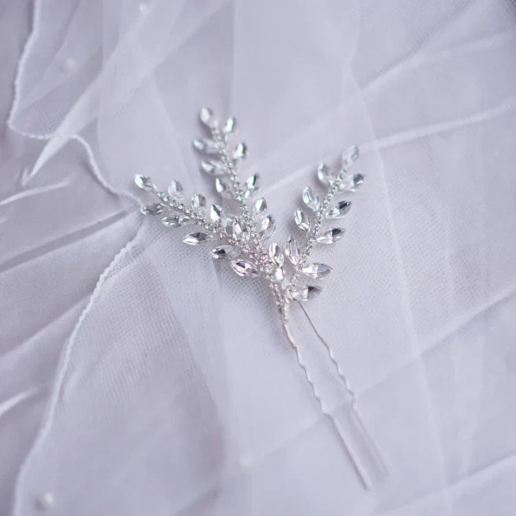 Crystal Rhinestones Hair Pin Clip Leaf Hairpin For Brides Bridesmaids Silver Color Head Piece Wedding Accessories Bridal Jewelry