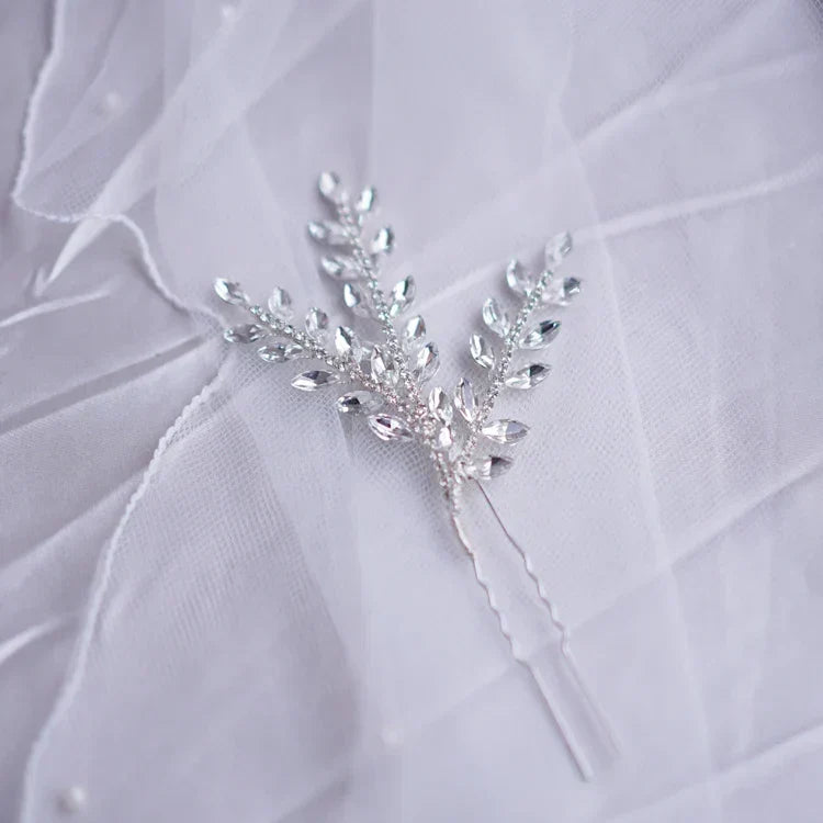 Crystal Rhinestones Hair Pin Clip Leaf Hairpin For Brides Bridesmaids Silver Color Head Piece Wedding Accessories Bridal Jewelry - View 4 | FashionDia