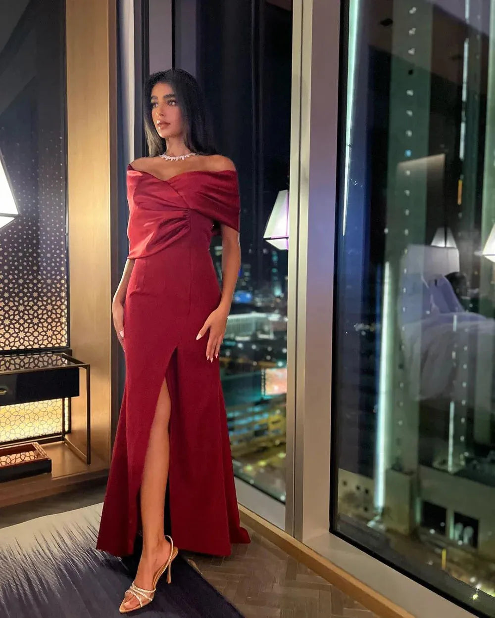 Elegant Mermaid Evening Dresses Off The Shoulder Front Slit Party Gown Special Occasion Dress Arabic Evening Gown