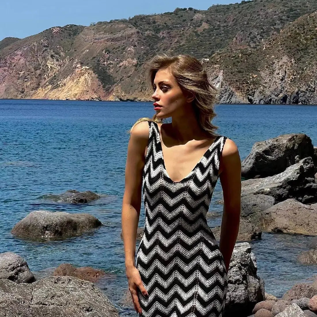 Striped Knit Contrast Women Dress