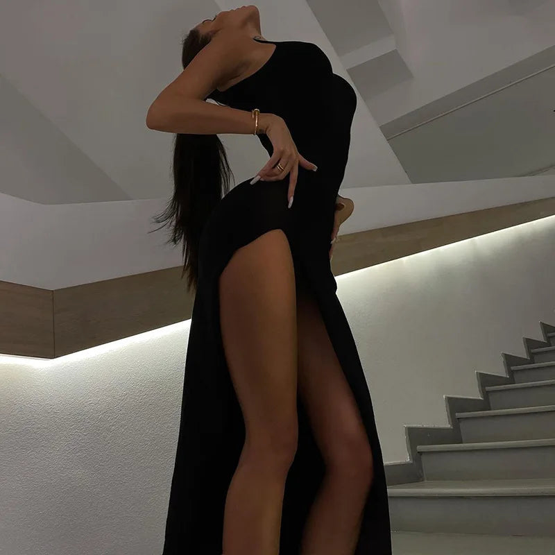 Slit Turtleneck Bodycon Midi Party Dress - View 3 | VelvetHem