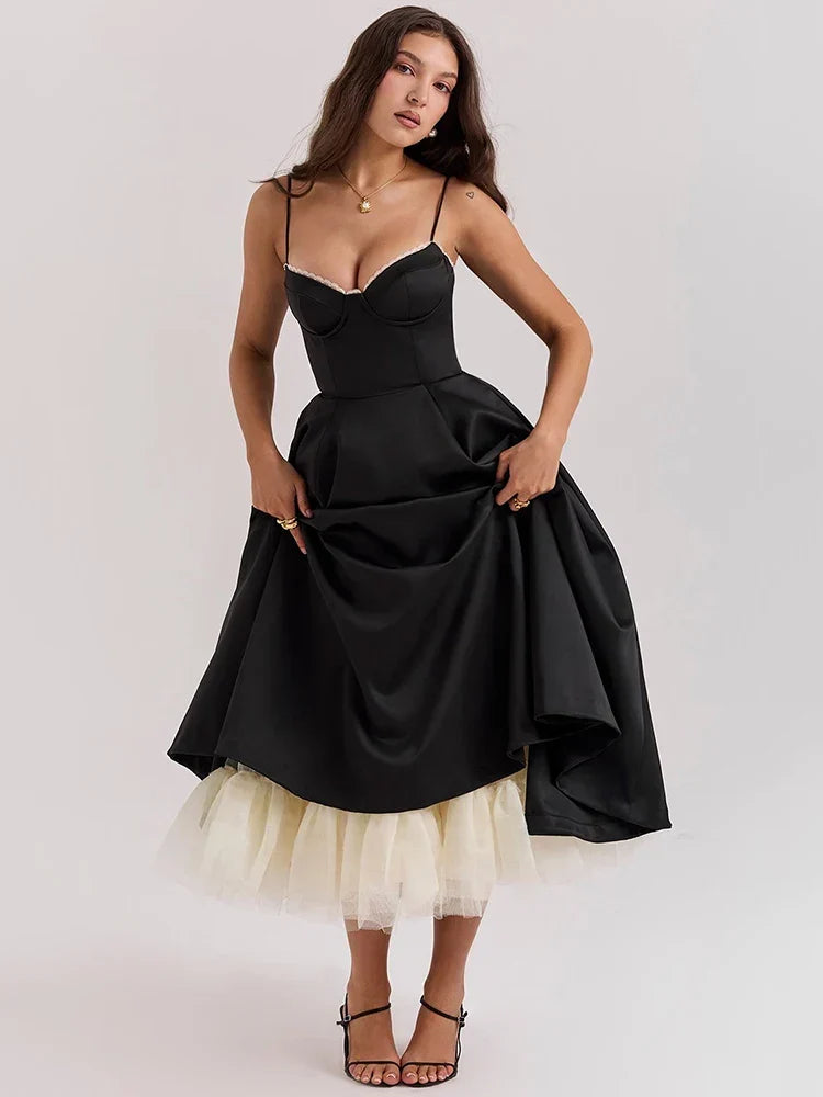 A-line Backless Spaghetti Strap Midi Dress - VelvetHem