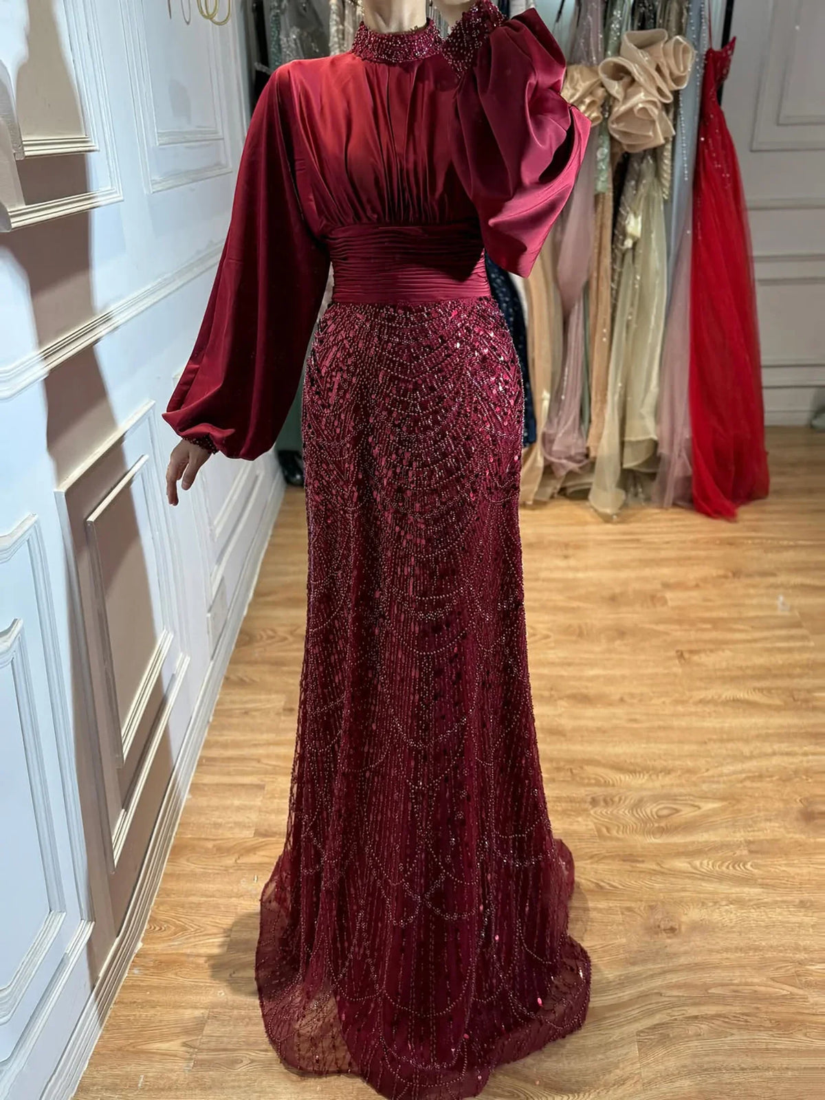 Zapdress 2026 Elegant Mauve Muslim Evening Gowns Dubai High Neck Full Sleeve Formal Party Dress for Women DLA73676 Customized (ZD17173)