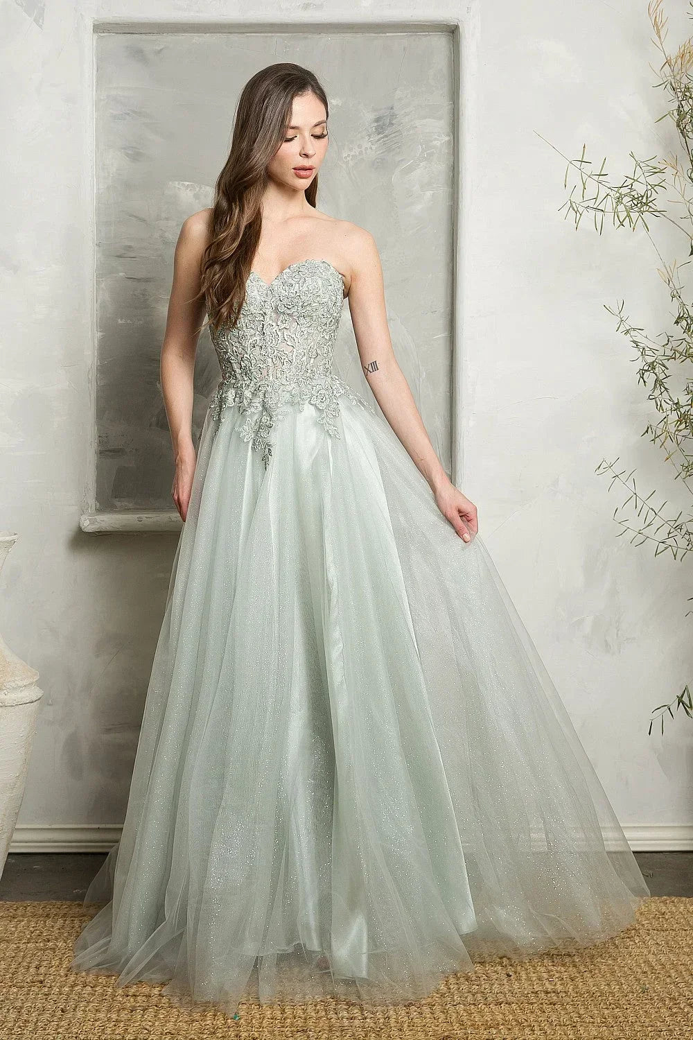 Navy Blue Lace Tulle Prom Dress - View 6 | VelvetHem