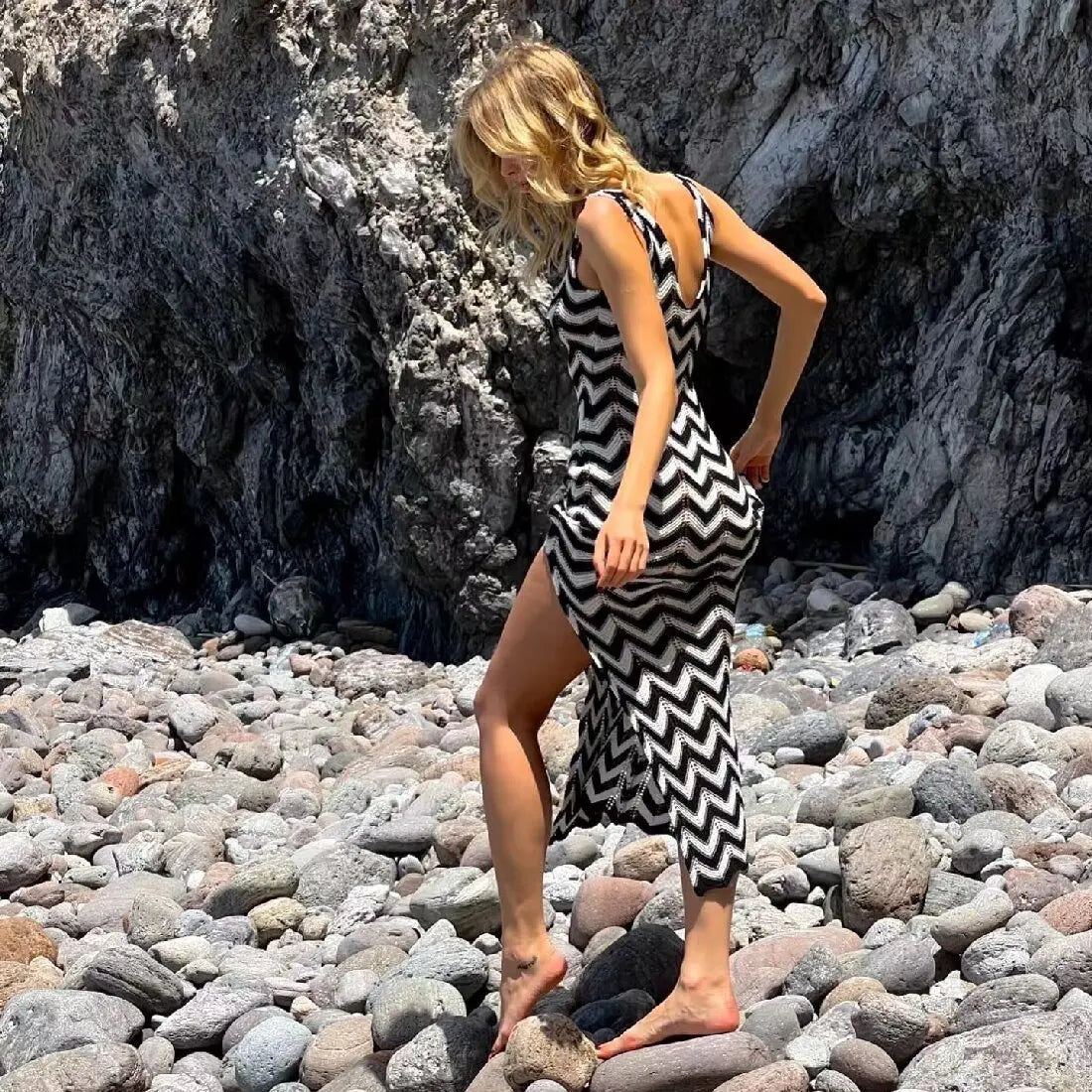 Striped Knit Contrast Women Dress