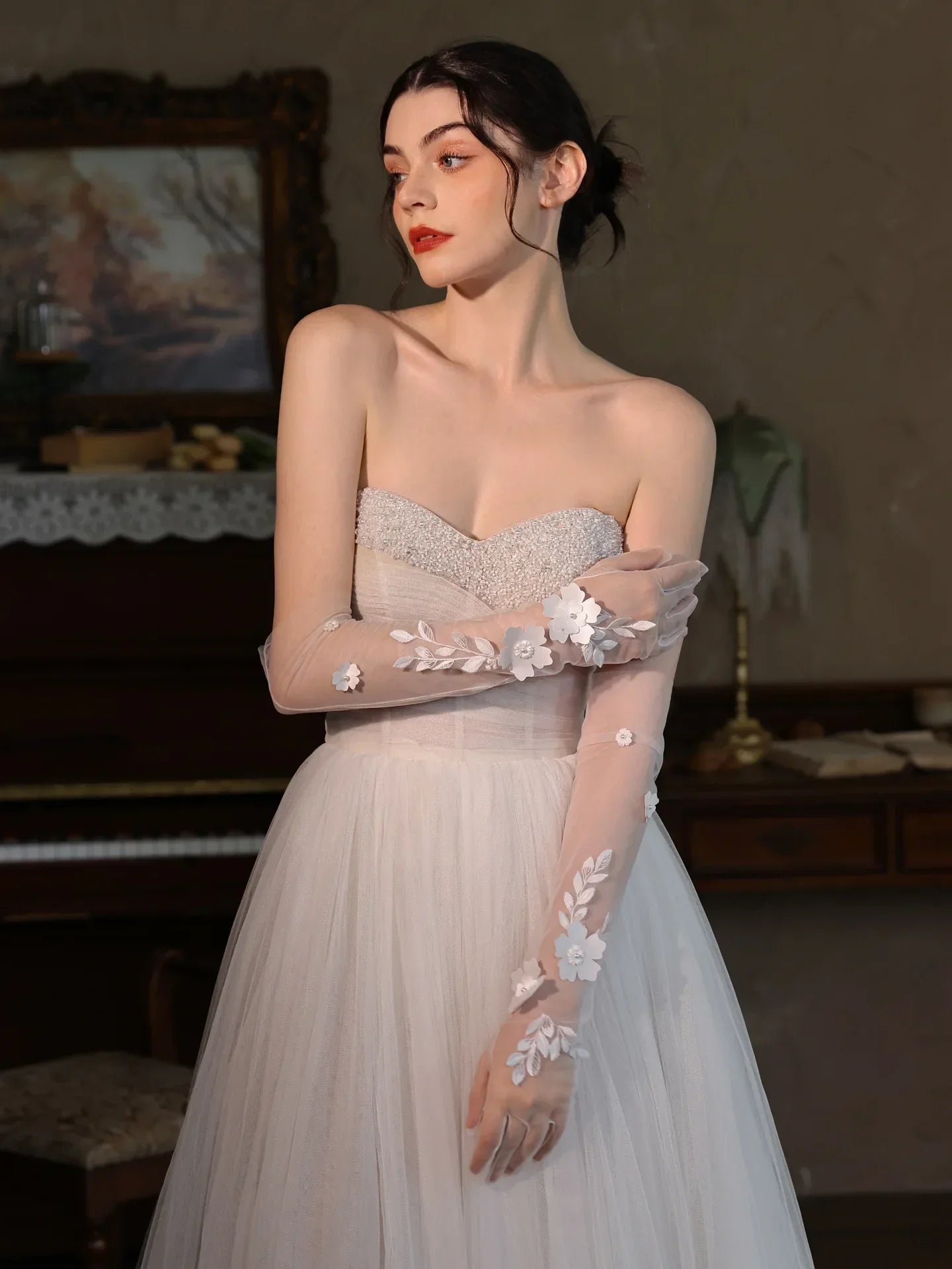 Short Bridal Gloves Flower Wedding Glove For Women Girl Party Evening Dress Jewelry Brides Accessories