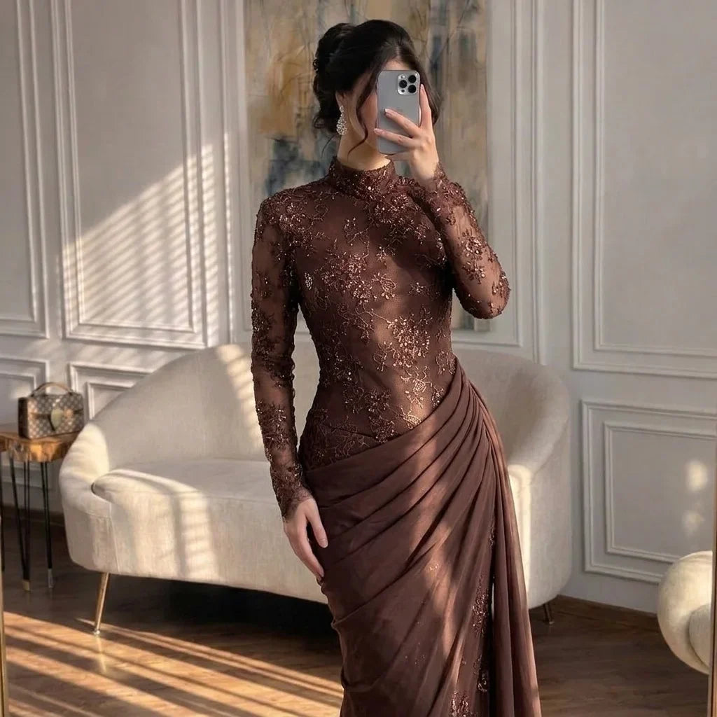 Zapdress Customized Wine Red Mermaid Evening Dresses with Wrap Skirt High-End Lace Formal Party Gowns for Women (ZD17283) - View 2 | VelvetHem