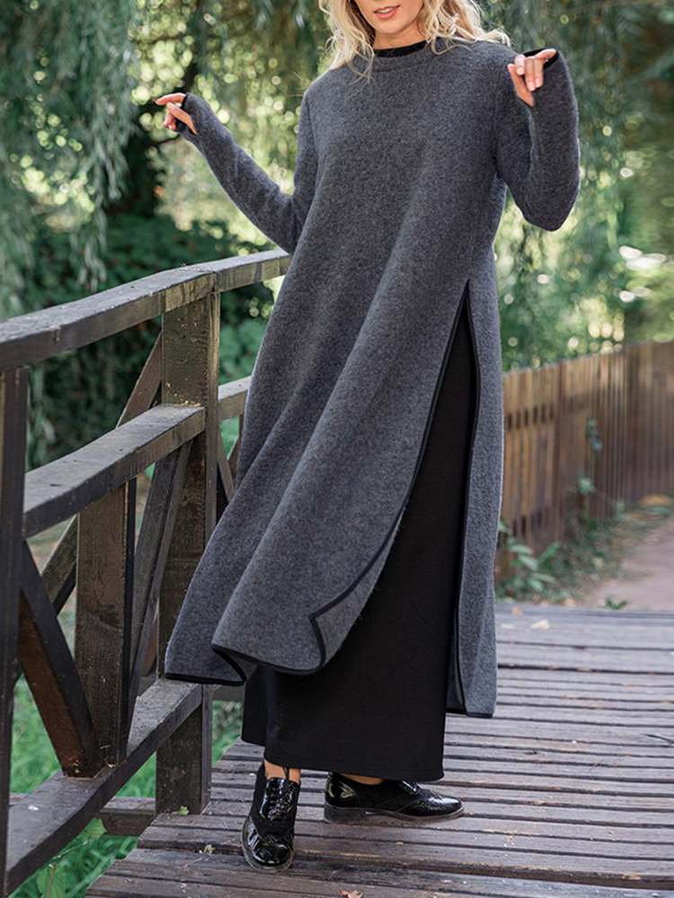 Effortless Silvia Long Split Midi Dress in Loose Fit Designer Edit