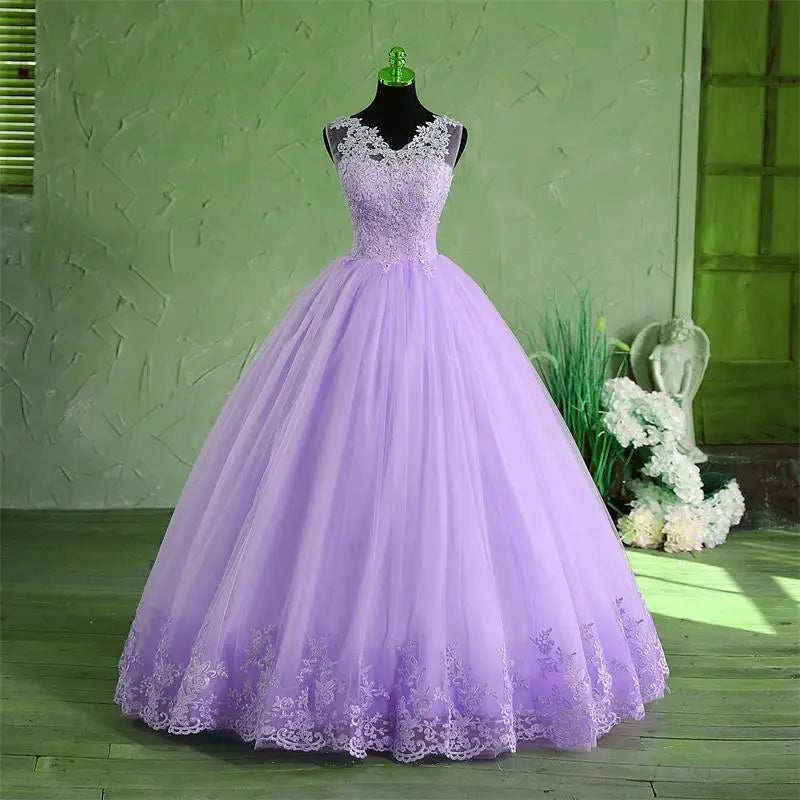 Spring New Sky Blue Quinceanera Dresses Sleeveless V-neck For Party Sweet Ball Gown Lace Appliques Prom Dress Customize Vestido (ZD17290) - View 12 | VelvetHem