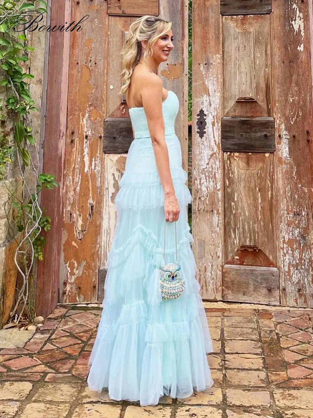 Sky Blue Long Evening Dresses For Wedding Party A Line Night Banquet Gowns Tiered Formal Occasion Dress Robe de soirée