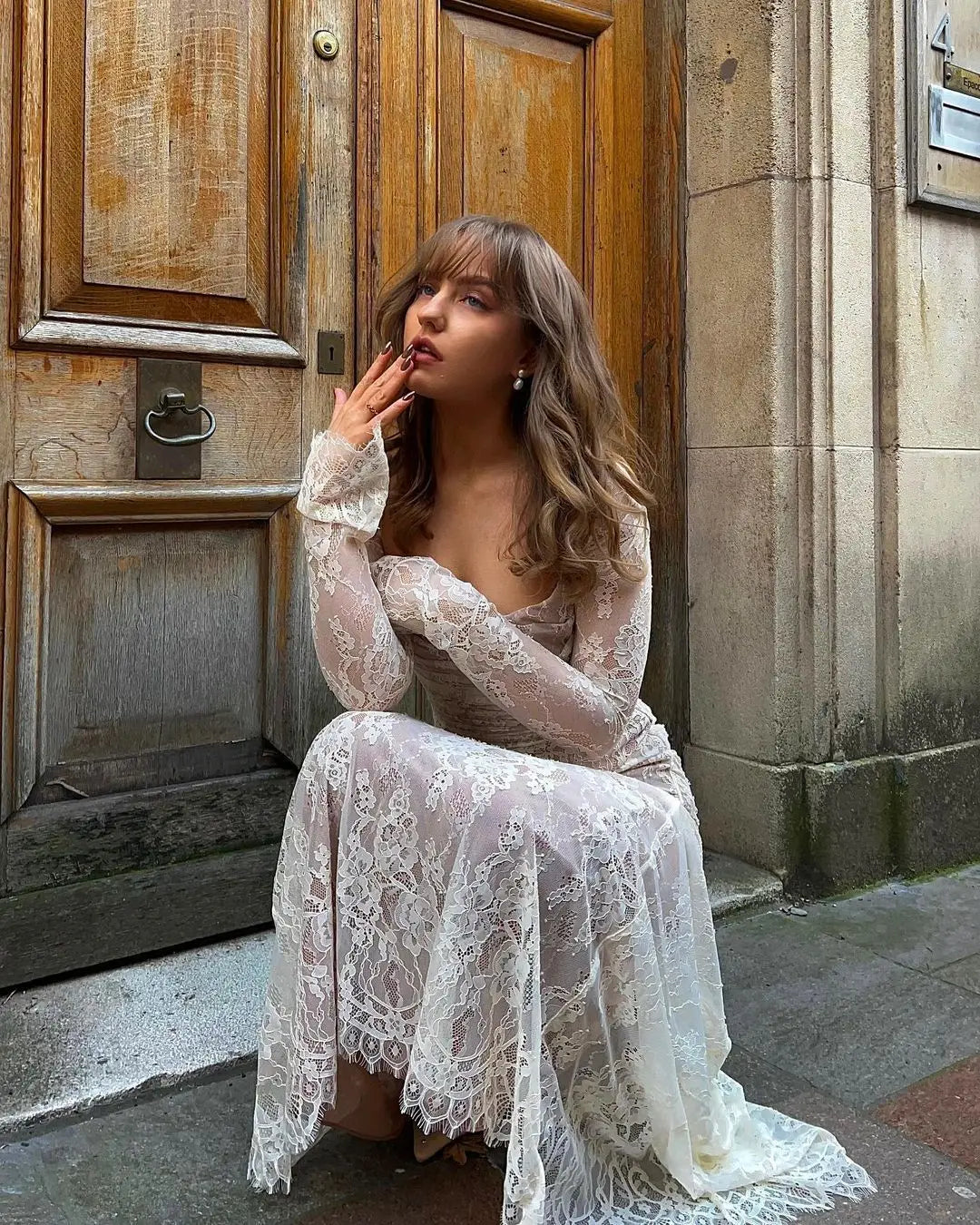 Lace Cape 2 Piece Floral Dress - View 2 | VelvetHem