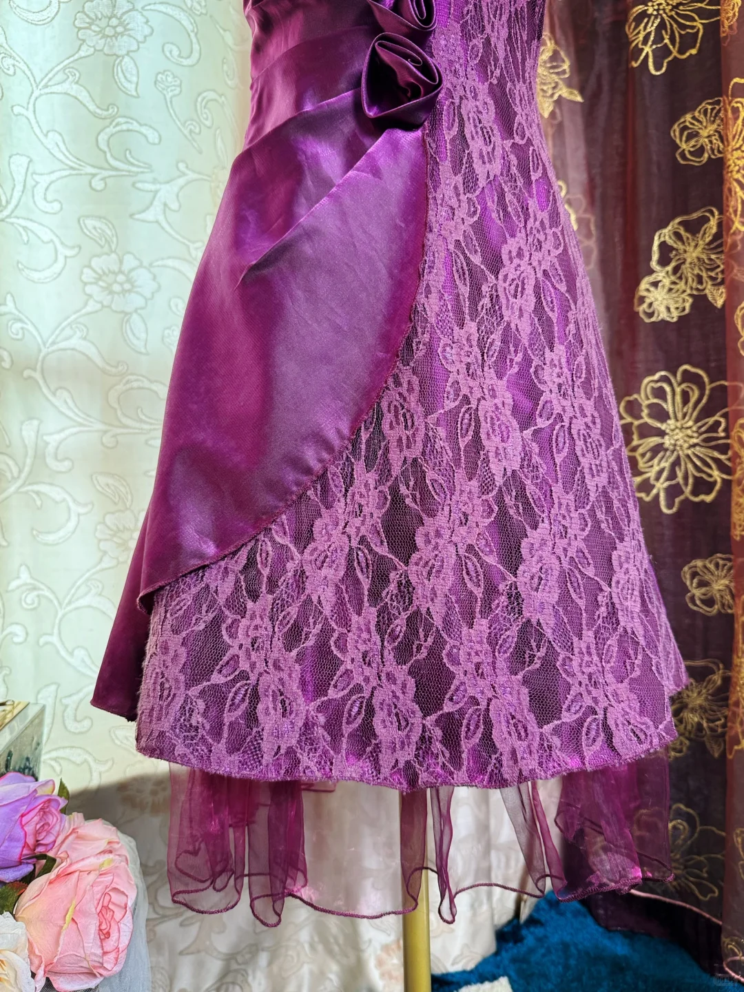 Charming Purple Satin Lace Short Prom Dress Formal Graduation Homecoming Dress D724