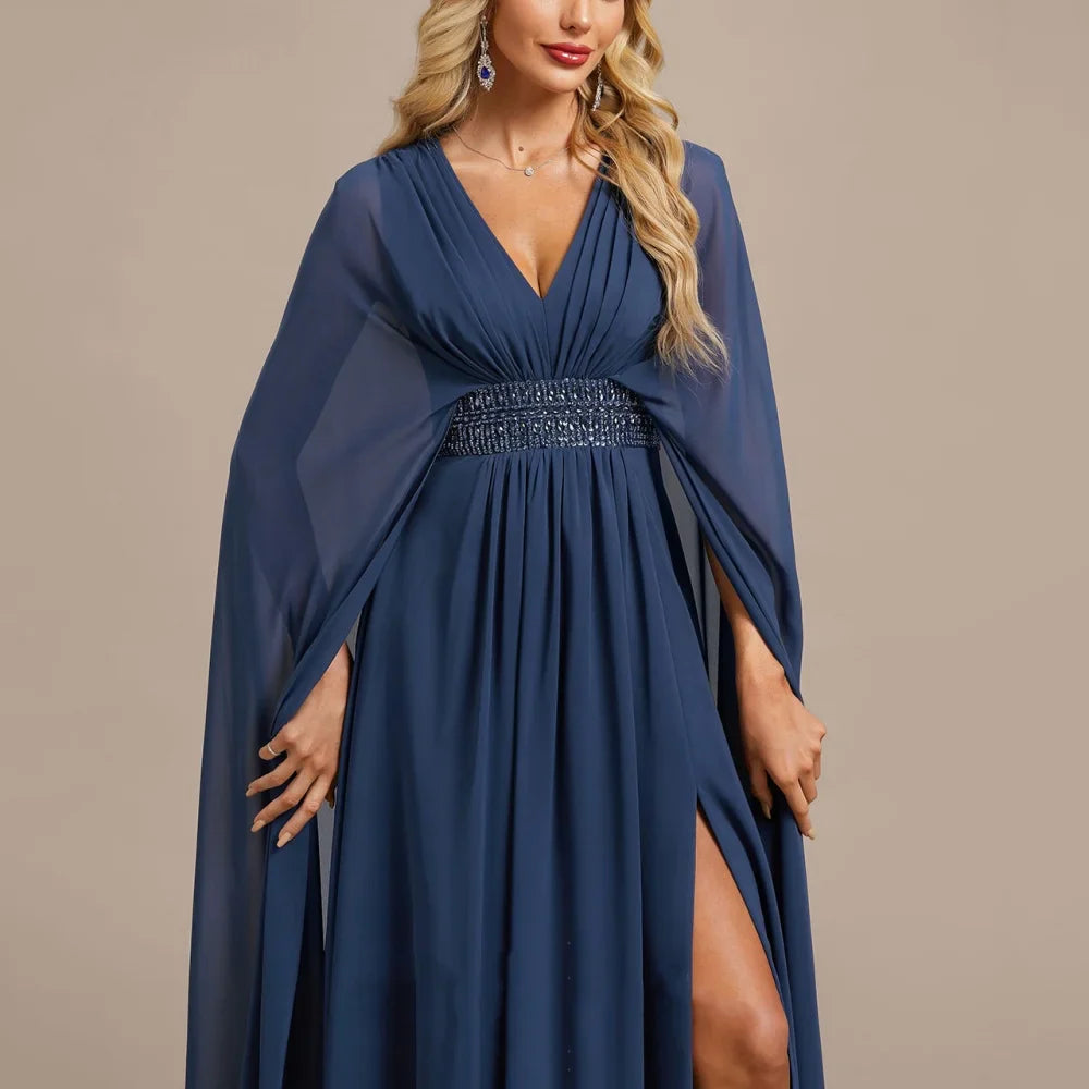 Elegant Chiffon Bridal Dress Split Customized A Line V Neck Wedding Party Gowns Formal Floor Length Mother Dresses For Bride