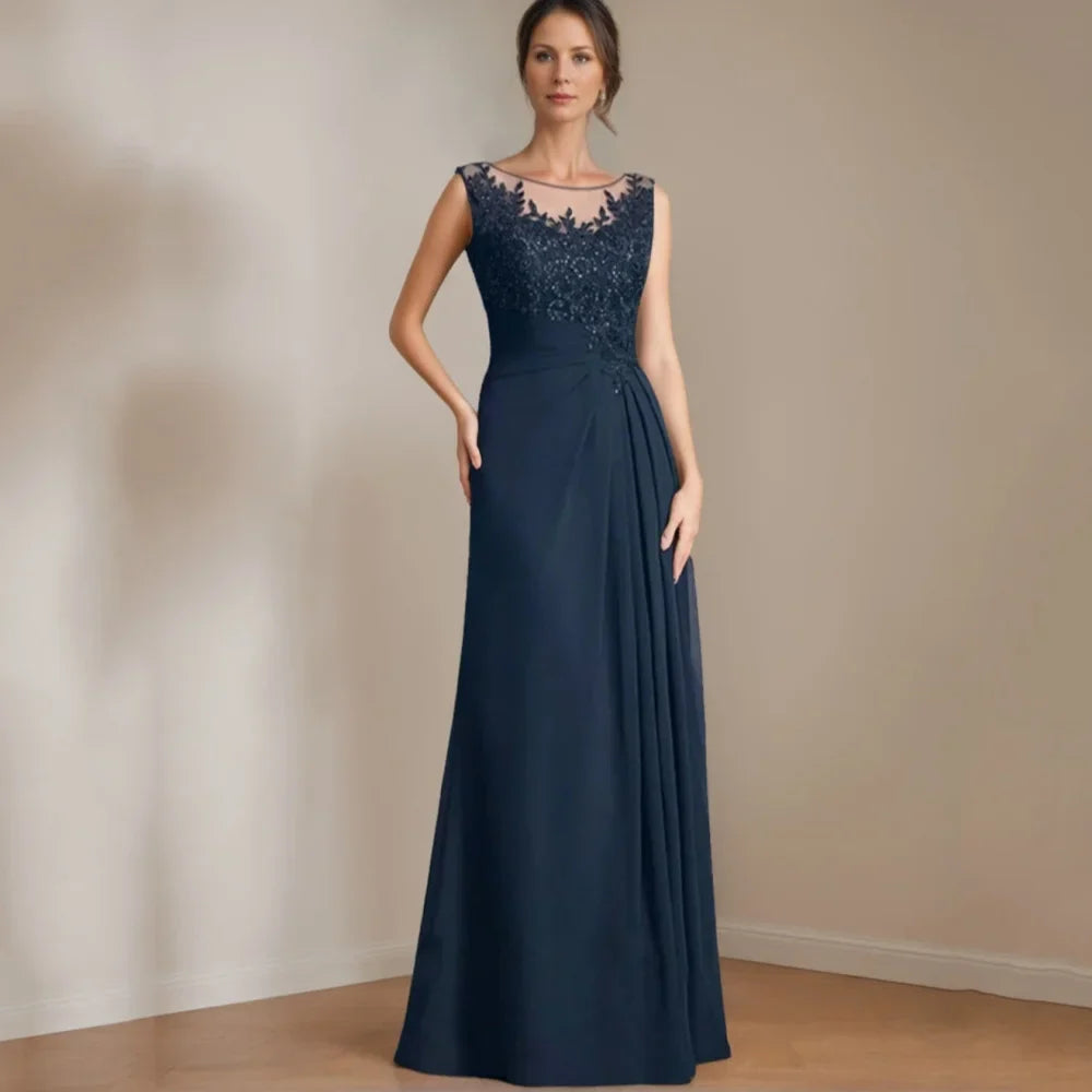 Chiffon Mom Dresses Party Gowns Elegant A Line Appliques Wedding Bridal Gowns Folds Bridal Gowns Prom Dresses