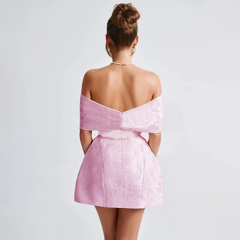 Jacquard Bow Strapless Backless Mini Dress - View 4 | VelvetHem