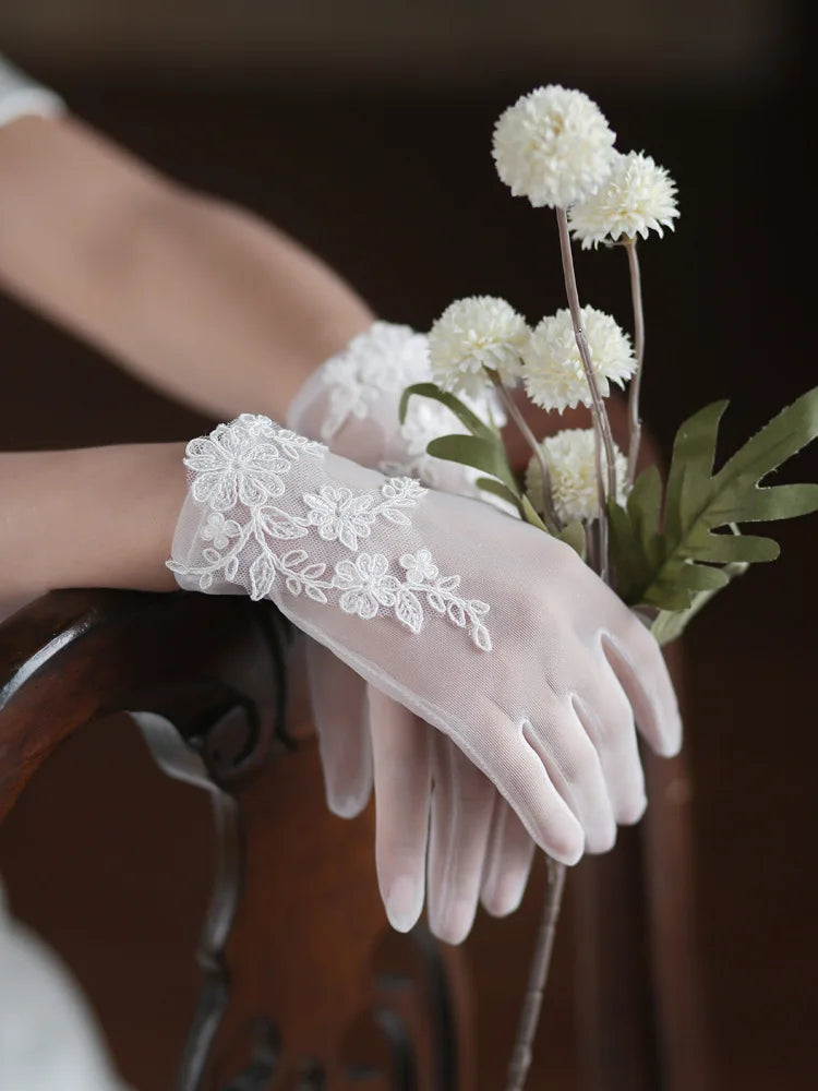 Lace Short Long Bridal Gloves Flower Wristband Wedding Glove For Women Girl Party Evening Dress Jewelry Brides Accessories b