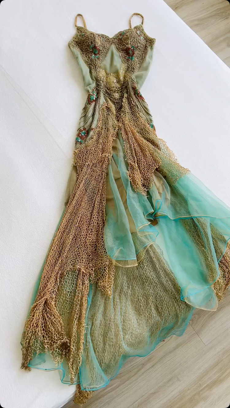 Vintage Green Sequin Lace Party Prom Dress,Off-the-Shoulder Mermaid Evening Dress - View 5 | FashionDia