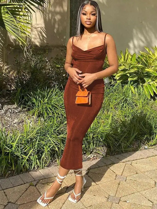 Square Neck Pleated Maxi Dress - View 4 | VelvetHem