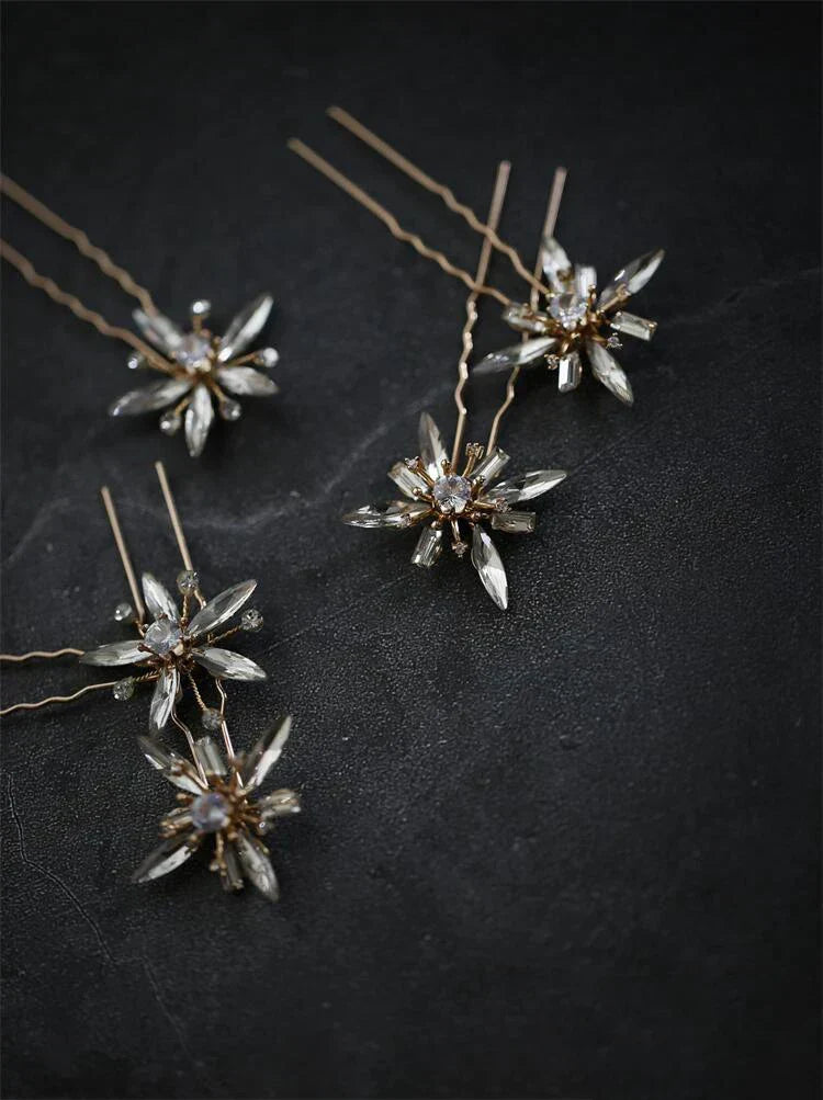 Wedding Accessories Crystal Rhinestones Hair Pins Clips Gold Color Head Pieces For Brides Bridesmaids Hairpins Bridal Jewelry