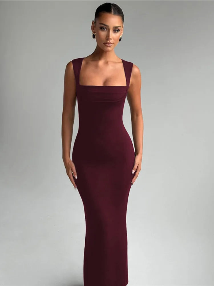Square Neck High Waist Maxi Dress - View 2 | VelvetHem
