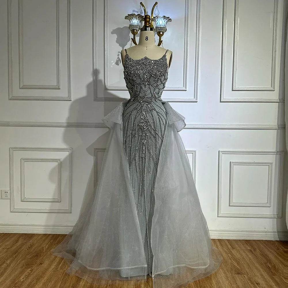 Zapdress Pink Spaghetti Strap Mermaid Beaded Evening Dresses with Overskirt Formal Party Gowns for Women DLA72810 Customized (ZD17232)