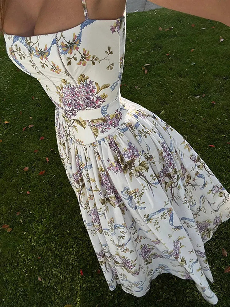 Pleated Sleeveless Backless Floral Dress - View 8 | VelvetHem