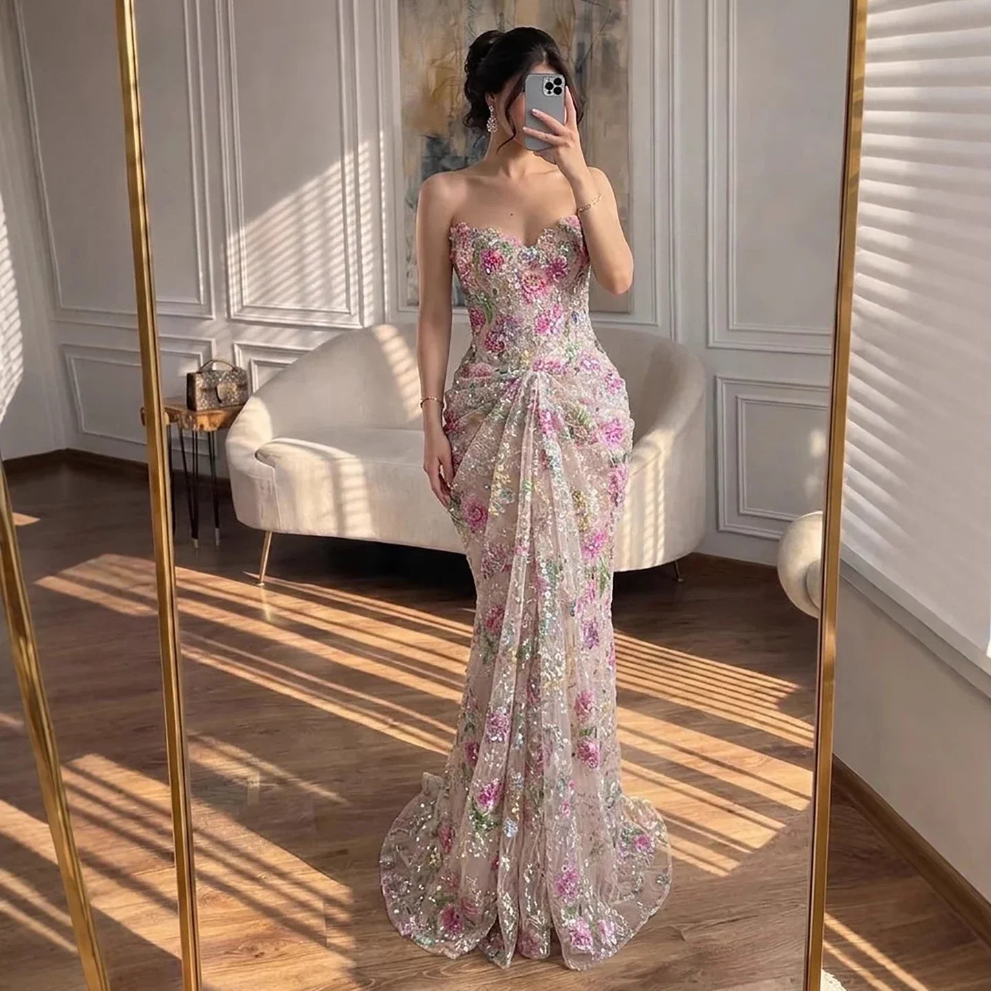 Zapdress Strapless Mermaid Evening Dress Flower Pattern Formal Wedding Party Gowns for Women 2026 Customized (ZD17224)