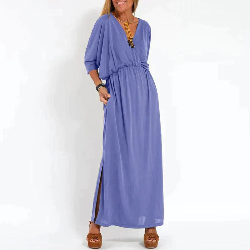 Paola Luxe Long Vintage Dress with Side Slit and High Waist Hen Everyday Edit
