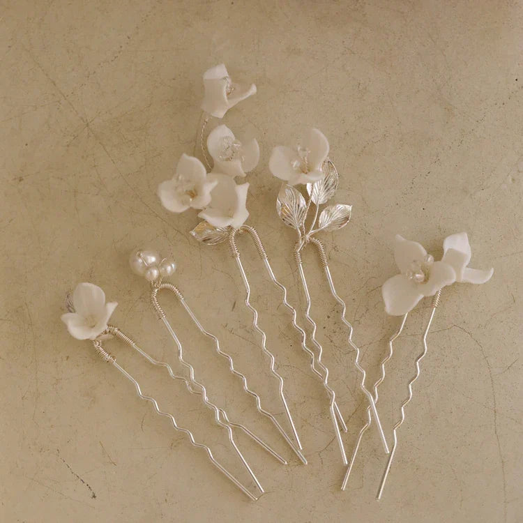 Wedding Accessories Porcelain Flower Hair Pin Clip Silver Color Head Piece For Brides Women Bridesmaids Hairpin Bridal Jewelry
