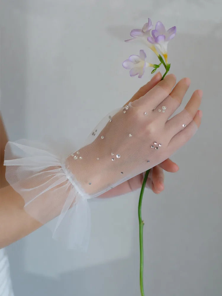 Short Bridal Gloves White Black Wedding Glove For Women Girl Party Evening Dress Jewelry Brides Accessories