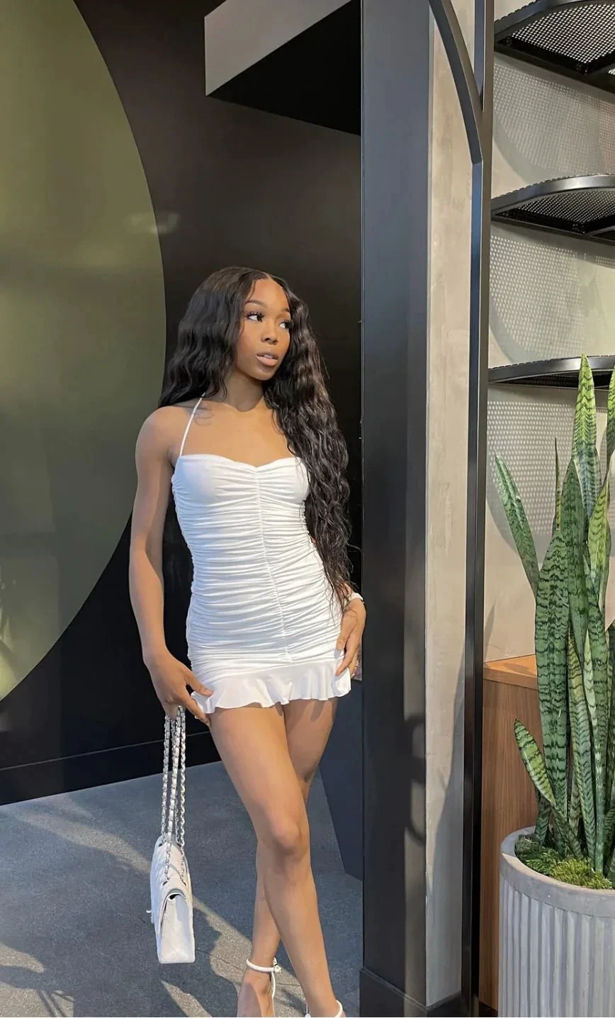 White Bodycon Dress With Ruched White Mini Homecoming Dress Y2443 by simplepromdress