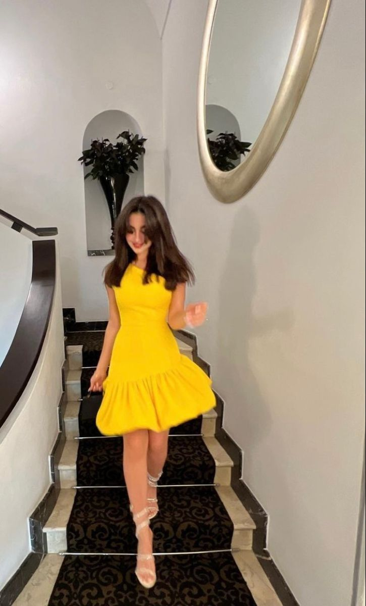 Cute Yellow One shoulder Satin Homecoming Dress Short Prom Dress