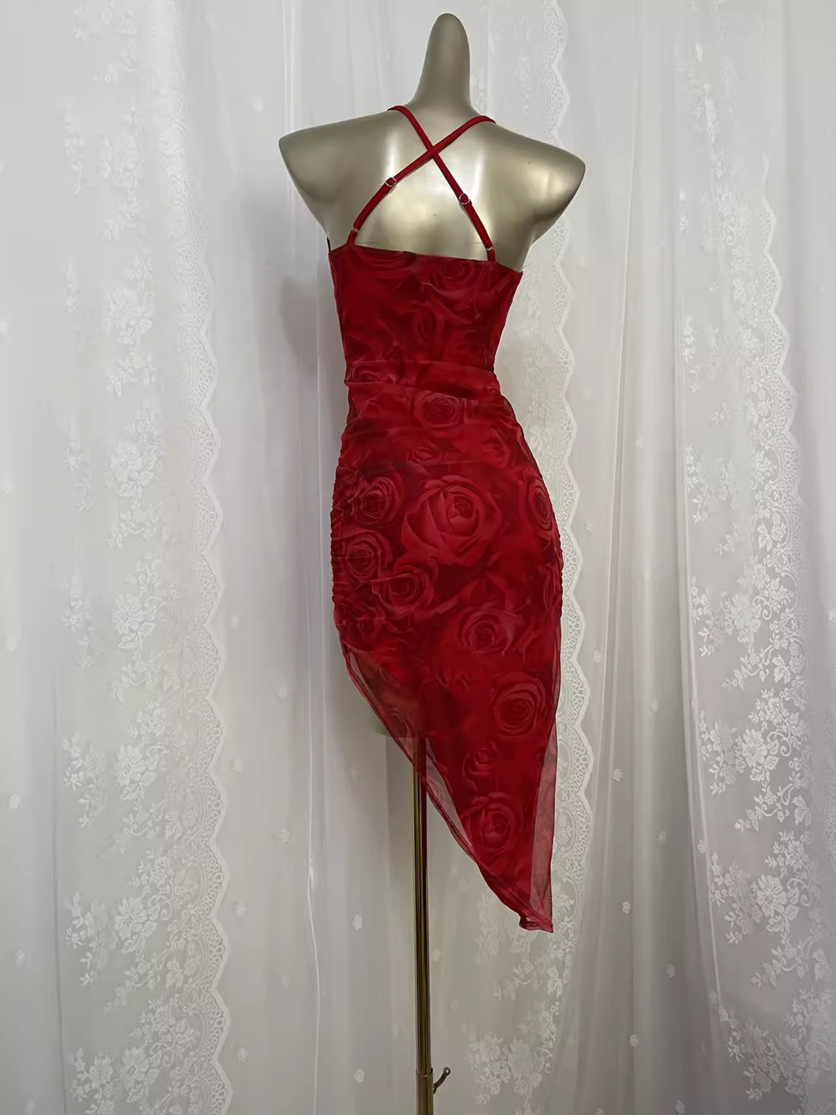 Vintage Sheath Straps Floral Red Travel Vacation Beach Dress Short Birthday Dress - View 2 | FashionDia