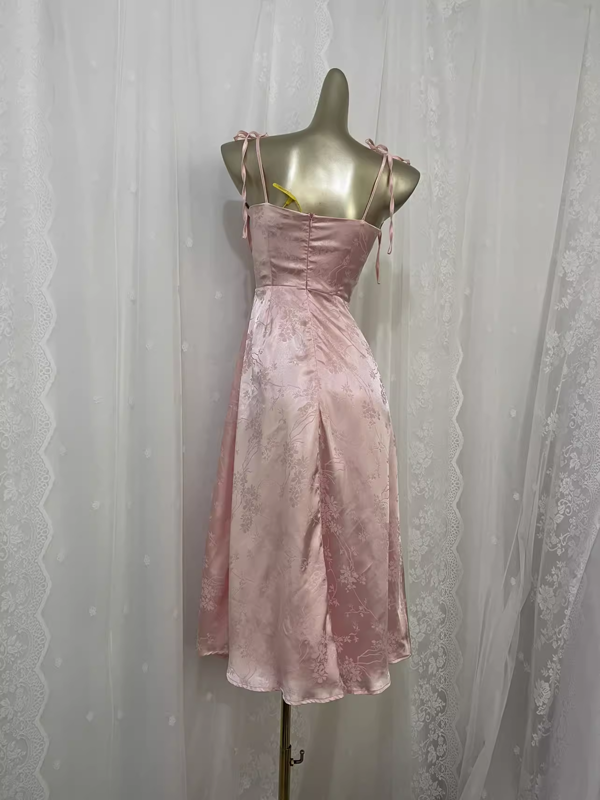 Sexy A-Line Spagetti Straps Pink Satin Floral Vacation Dress Birthday Dresses - View 2 | FashionDia