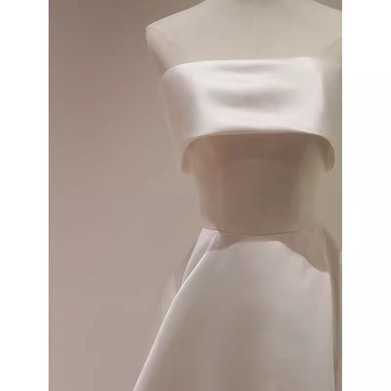 Simple A-Line Strapless Satin Ivory Wedding Dresses - View 4 | FashionDia