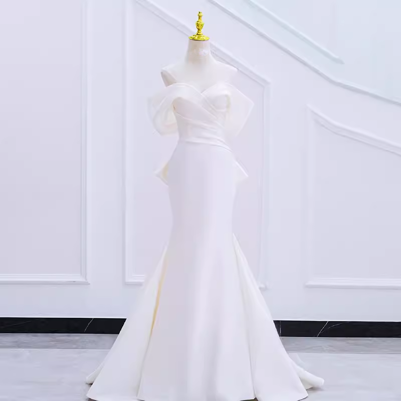 Sexy Mermaid Off The Shoulder Satin White Long Wedding Dresses Brides Dress