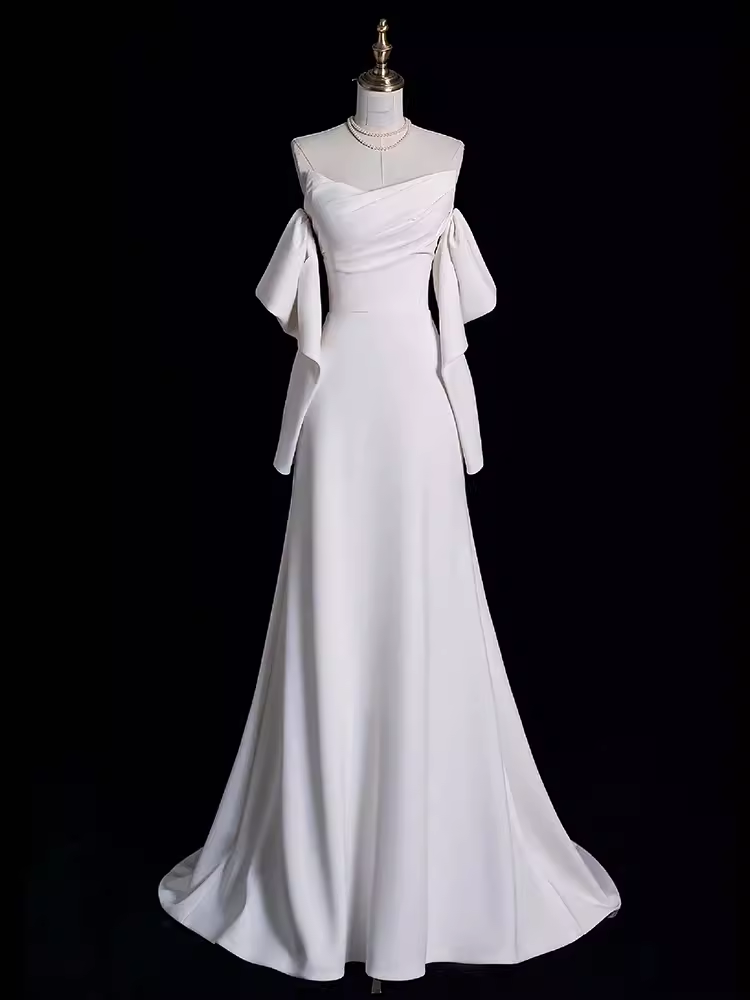 Sexy Mermaid Off The Shoulder Satin White Long Wedding Dresses Brides Dress