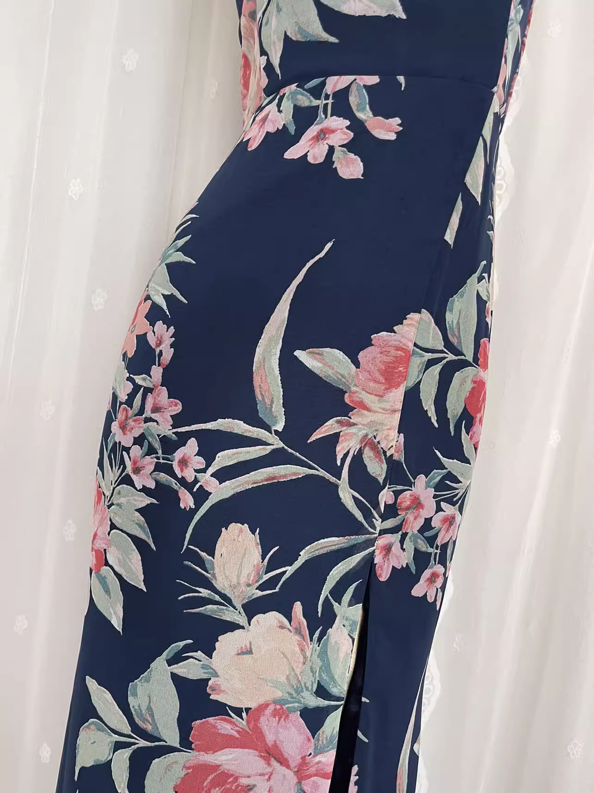 Vintage Sheath Spaghetti Straps Blue Rose Travel Vacation Floral Beach Dress Long Dress - View 5 | FashionDia
