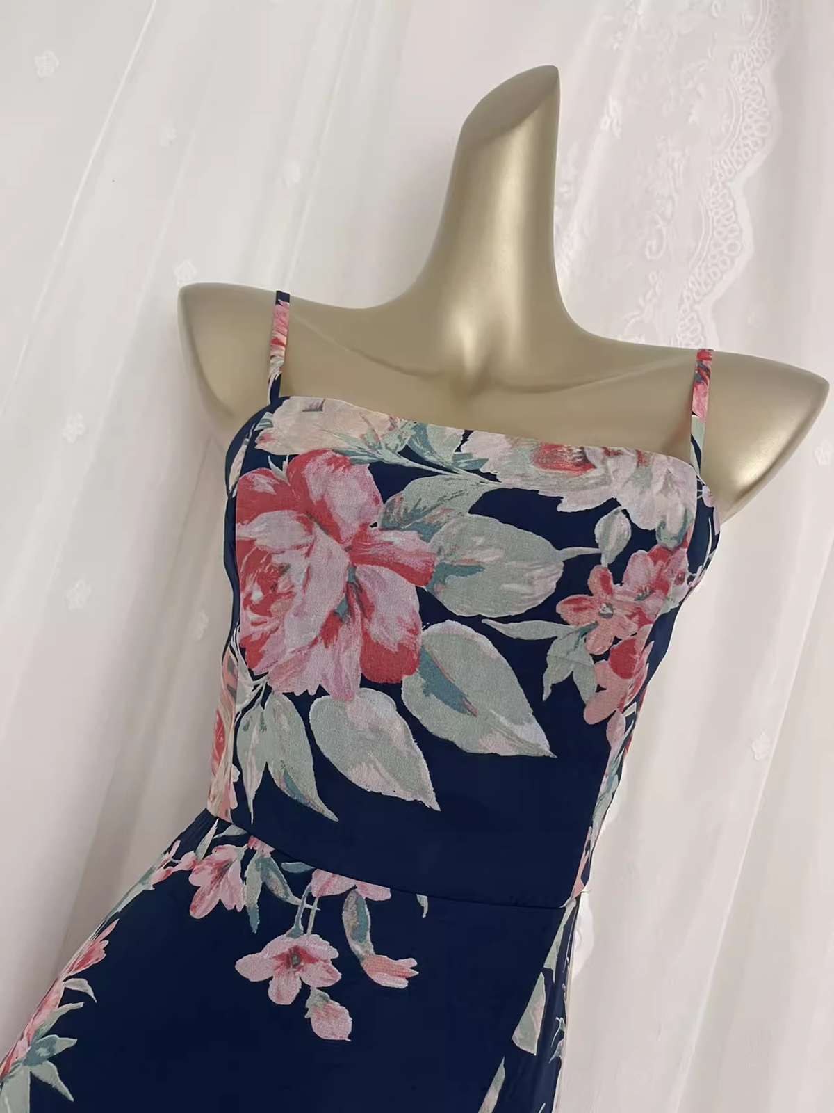 Vintage Sheath Spaghetti Straps Blue Rose Travel Vacation Floral Beach Dress Long Dress - View 3 | FashionDia
