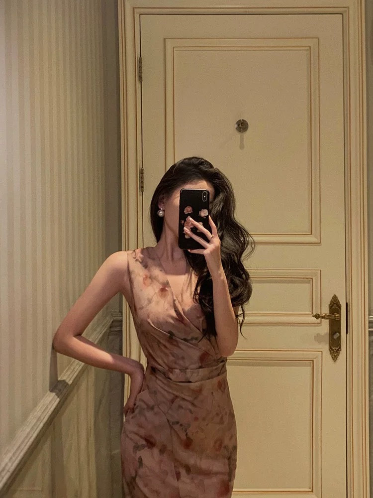 Sexy Sheath V Neckline Long Pink Floral Prom Dresses Birthday Outfits Evening Gown - View 4 | FashionDia
