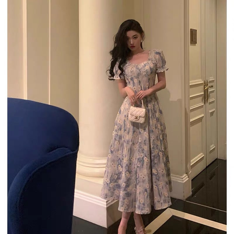 Classy A-Line Square neckline Blue Chiffon Long Prom Dresses Birthday Outfits Evening Gown - View 2 | FashionDia