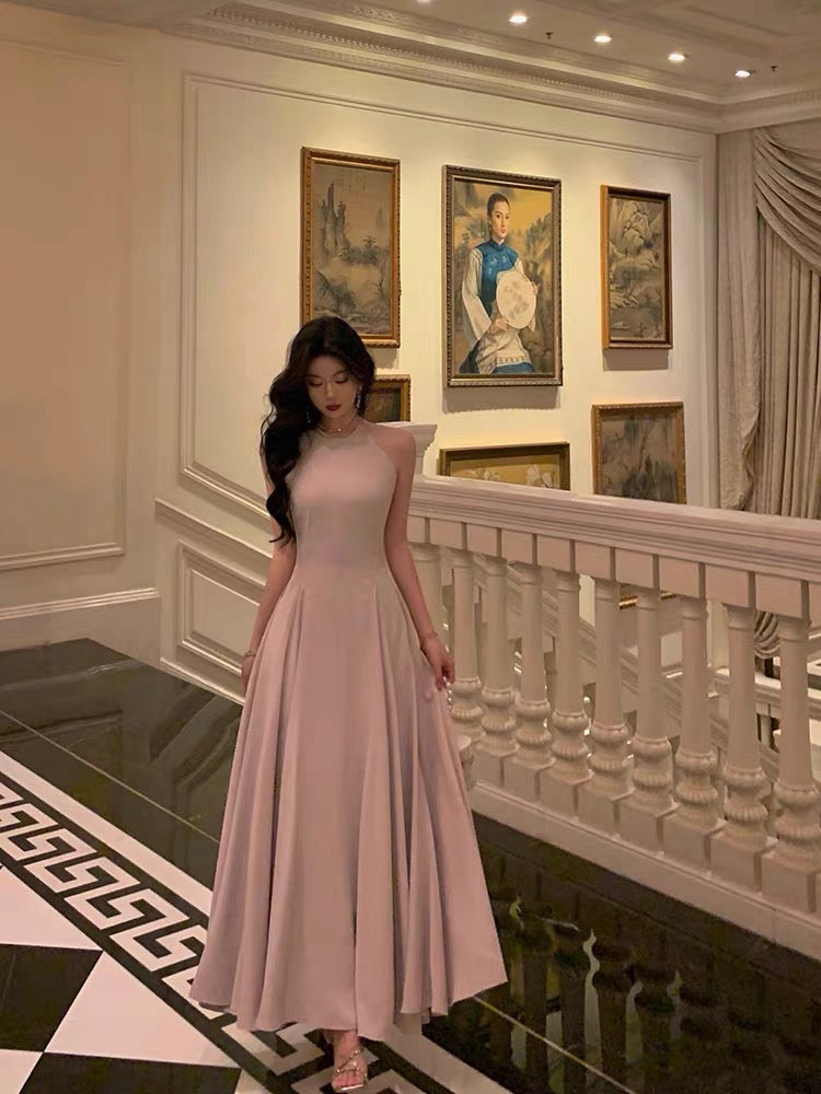 Classy A-Line Scoop Neckline Long Light Pink Prom Dresses Birthday Outfits Evening Gown - FashionDia