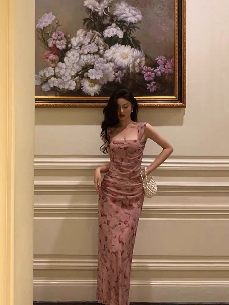 Sexy Sheath Square Neckline Floral Pink Prom Dresses Birthday Outfits Evening Gown - View 2 | FashionDia