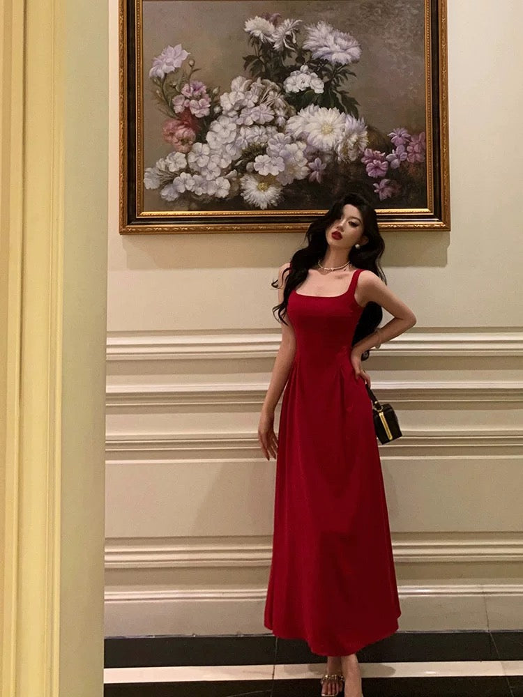 Classy A Line Spaghetti Straps Red Prom Dresses Birthday Outfits Evening Gown